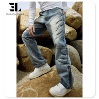 LARSUR Personnalisé Usine 3D Broderie Genou Matelassé Patch Genou Biker Cargo Jeans Droit Embossé Rembourré Moto Biker Denim Pantalon