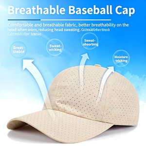 Casquette de baseball en maille unie perforée à séchage rapide de haute qualité, avec logo personnalisé, 6 panneaux, visière incurvée, en polyester, pour le sport, la course, style « Dad Hat » - Product Image 4