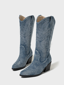Nouvelles Bottes de Chevalier Western Brodé Style Vintage 2025 – Bottes de Cowboy à Talon Épais Élégantes Grande Taille pour Femme - Product Image 5