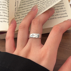 S925 Sterling Silver <b>Ring</b> Women Korean Style Star <b>Open</b> <b>Ring</b> Fashionable Textured Geometric Design Everyday Wear Jewelry - Product Image 3