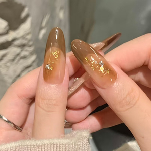 Faux ongles à presser en amande marron nude avec strass, réutilisables pour fêtes, mariages, usage quotidien, Thanksgiving et Halloween - Product Image 3