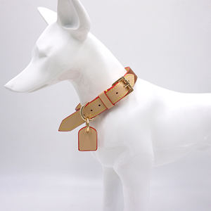 Premium Leder-Hundehalsband Verstellbar Langlebig Doppelschichtiges Haustier-Halsband mit Goldschnalle & D-Ring OEM Kundenspezifischer Großhandel Etikettenhalter - Product Image 2