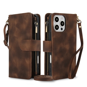 Funda con cordón para iPhone 11/12 Pro/13 <span class=keywords><strong>Mini</strong></span>/14 Plus/15/16 Promax 9 ranuras para tarjetas Cartera Funda de cuero bolsa - Product Image 4
