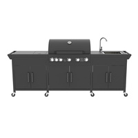 Ensemble modulaire d'évier extérieur résistant à hautes températures d'îlot de barbecue de cuisine noir d'acier avec le frein universel de roulettes