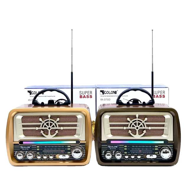 Stereo Sound Wooden Retro Style Radio RX-077D Portable AC DC Rechargeable Desktop Vintage Wooden Radio BT FM USB AM SW