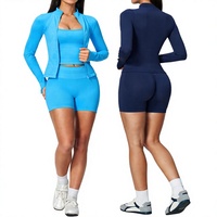 Ensemble de yoga respirant et léger grande taille sans coutures, comprenant un débardeur dos en I et un short moulant – Ensemble trois pièces en Spandex/Nylon