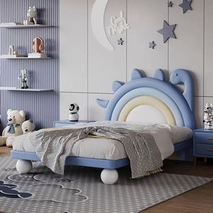 Dinosaur Kids <b>Bed</b> 1.2m Floating Single <b>Bed</b> with Guardrails & <b>Slide</b> for Boys Girls T-Rex Theme Baby Toddler <b>Bed</b> - Product Image 2