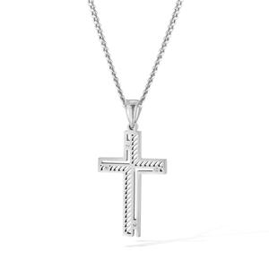 Collier pendentif croix en acier titane minimaliste avec zircon cubique pour la mode Hip Hop - Product Image 3