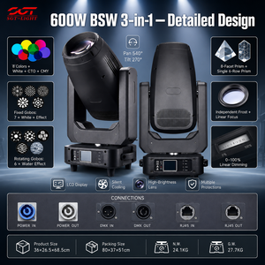 Luz Móvil LED 600W BSW 3en1 con Control DMX512, Construcción de Aluminio RGBW - <span class=keywords><strong>Proyector</strong></span> de Escenario para Festivales de Música - Product Image 4