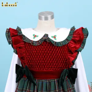 Honeycomb Dress Red White Hand Embroidery Flower kids smocked baby dress smocked girl dress kids clothing wholesale - DR3761