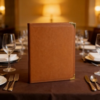 Porte-menus de table A4 en cuir PU personnalisé, exquis, avec couture à la main, pour hôtel, bar, restaurant