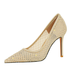 Chaussures à talons hauts en maille pour femmes, bout pointu, toutes occasions, bouche peu profonde, luxe léger, chaussures de mariage d'été, talon aiguille, talons hauts de luxe - Product Image 2