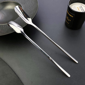 Cuchara de té de acero inoxidable con mango largo, diseño plano minimalista, duradera, para café, té, miel, postres, para agitar y mezclar - Product Image 2