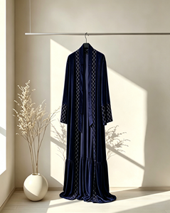 1857# Autumn Winter Modest Abaya Loose Sleeves Front Open Cardigan <b>Sequins</b> Mesh Velvet Warm Coat Abayas for Muslim Women - Product Image 5