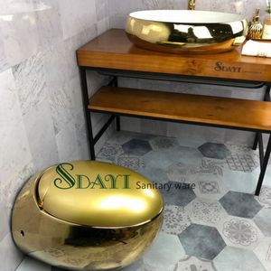 SDAYI 유럽 핫 셀링 계란 모양 벽걸이 화장실 세라믹 골드 컬러 전기 도금 벽 걸이 화장실 주변 - Product Image 2