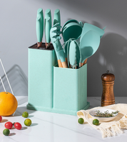 Ensemble d'ustensiles de cuisine en silicone de haute qualité, 19 pièces, avec manche en bois et seau de rangement pour la cuisine