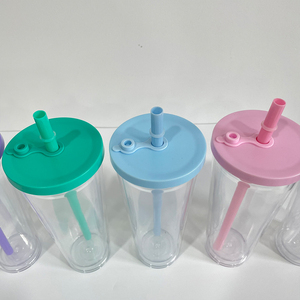 Wholesale <strong>Bulk</strong> 24 oz Reusable Boba Cup <strong>Double</strong> <strong>Wall</strong> <strong>Clear</strong> Insulated Bubble Tea Cup <strong>Plastic</strong> Acrylic Snow Globe <strong>Tumbler</strong> with Straw - Product Image 4