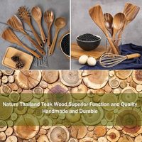 Lot de 10 spatules en bois de teck Cuillères en bois antiadhésives pour la cuisine Ustensiles de cuisine pour remuer