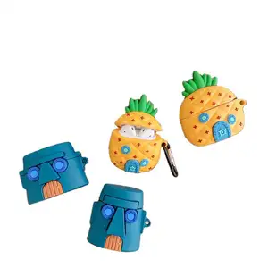 High Quality Cute 3D Funny Cartoon Patrick Pineapple Octopus Home House Covers For Air pod Regular For Apple Airpods 1 2 Cases