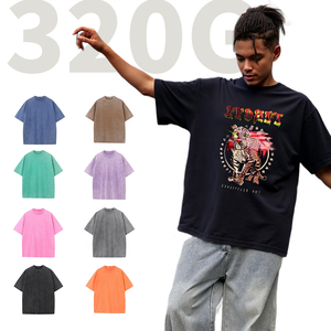 Shengshi เสื้อยืดผู้ชายแบบสั่งทำ320g Acid WASH trends คอกลมใส่ทำงานไม่หดมีโลโก้ออกแบบได้ตามต้องการ - Product Image 1