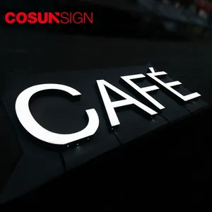 COSUN جانب واحد وحدة إضاءة led جداريّة علامة ضوء القهوة 3d الاكريليك حرف الأبجدية المعدنية