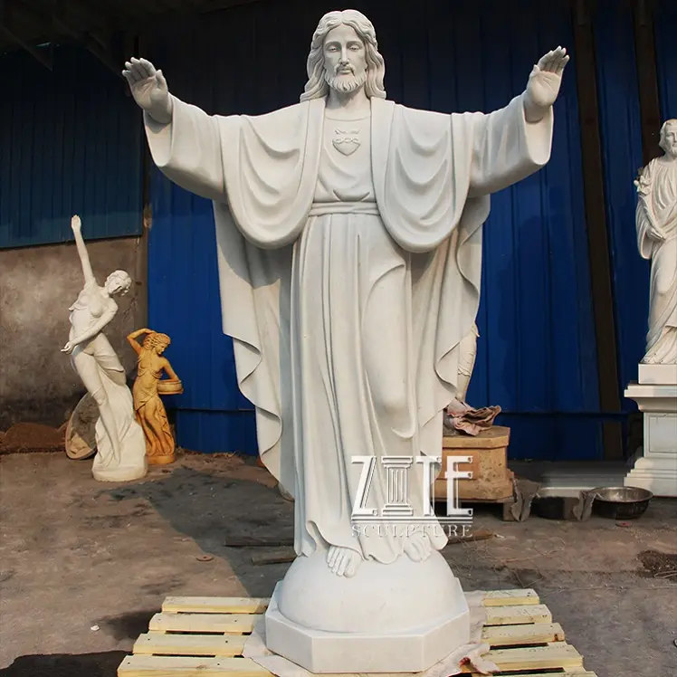 Популярный дизайн, ручная резная мраморная статуя Иисуса в натуральную величину