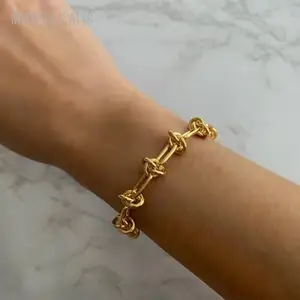 BM49483 Chunky Barbed Wire Knotted Chain Stacking Stainless Steel Bracelet Gold Plated Birthday Anniversary Gift For Women Bulk