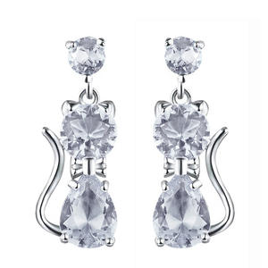 Boucles d'oreilles en forme de chat violet E3822, en alliage de Zinc plaqué argent, Design Animal mignon pour femmes, bijoux cadeau - Product Image 3