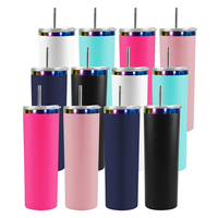 Emballage personnalisé, gobelet isotherme en acier inoxydable 304 de 20 oz, pour gobelet droit et fin, revêtement en poudre avec bordure arc-en-ciel, gravure au laser
