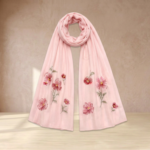 Soft Floral Weave Cotton <b>Scarf</b> | Airy Pastel Pink Daily Wear & Travel Shawl - Product Image 1