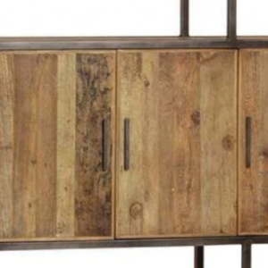 Mueble de Pared Tradicional para Sala de Estar con Estructura de Acero y Madera de Olmo Reciclado y Roble Quemado Medio - Product Image 3