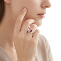 Bague SC S925 en argent sterling plaqué or rose avec deux cœurs séparés, gravée « Veux-tu m'épouser ? », pour demande en mariage et fiançailles, avec zircon