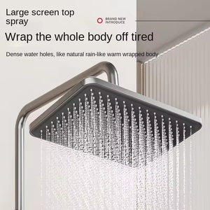Ensemble de douche YF moderne à lumière <span class=keywords><strong>LED</strong></span> ambiante, mitigeur thermostatique, affichage numérique 2026, gris anthracite, système de douche pluie à touches piano - Product Image 3