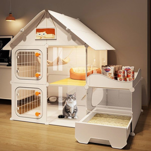 Villa pour chat tout-en-un Petop avec bac à litière intégré et étagère de rangement, maison pour chat transparente pour chats d'intérieur - Product Image 5