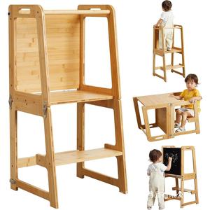 <b>Bamboo</b> 4 In 1 Standing <b>Stool</b> For Children Age 1 6 Solid Wood Baby Handwashing Ladder With Handrails Multifunctional High Chair - Product Image 1