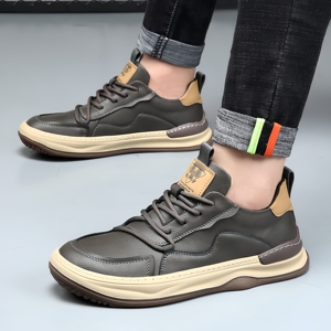Chaussures en cuir blanc tendance pour hommes, en cuir véritable, respirantes, résistantes aux odeurs, doublure en maille, chaussures décontractées souples - Product Image 6