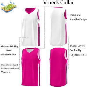 Camiseta de Baloncesto Reversible para Niños, Cuello en V, Absorbe la Humedad, Ropa Deportiva Juvenil, 360 Gramos, Impresión Sublimada - Product Image 3