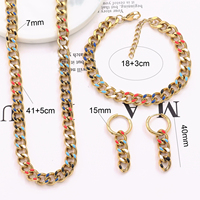 Joyas Inspiradas goteo aceite Cuba enlace cadena joyería de lujo colorido Acero inoxidable pulseras pendientes collar conjunto para mujer