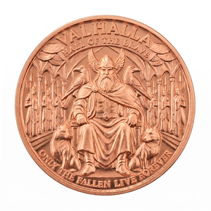 Pièce de monnaie double face en cuivre fin .999 de 1 oz, imprimée UV, motif animal, art et collection, mythologie nordique, lingot Valhalla, guerrier viking - Product Image 2