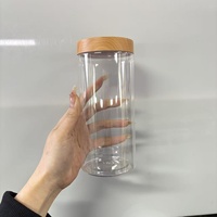 Pot en plastique transparent de 50 ml à 500 ml, bouteille à large ouverture de qualité alimentaire pour collations, capsules d'huile de poisson, couvercle en grain de bois, emballage cosmétique