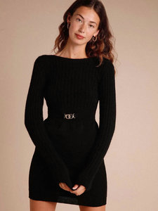2022 été nouvelle robe en laine pour les femmes taille courte col rond coupe ajustée tricoté français Style rétro décontracté solide motif lavable - Product Image 6