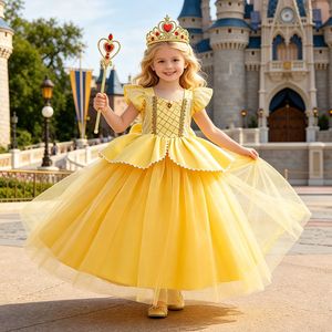 Meiqiai Ventes Chaudes Robe de Princesse Cosplay Deluxe Jaune en Polyester pour Enfants Filles Halloween SMR055 - Product Image 2