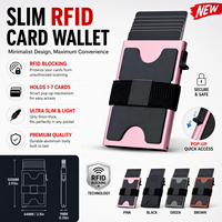 Portefeuille fin anti-RFID avec système pop-up, porte-cartes en aluminium avec bande élastique, portefeuille minimaliste pour homme, fabriqué par un fabricant OEM