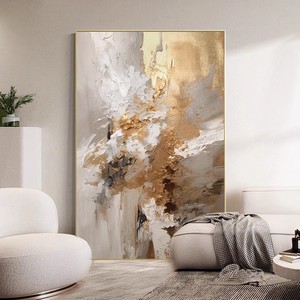 Pintura al óleo abstracta moderna sobre lienzo, marco rectangular negro, arte decorativo dibujado a mano para sala de estar, pared de entrada - Product Image 2