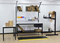 Station de travail en acier DETALL pour l'emballage de cartons avec accessoires modulaires et rangement de composants pour la logistique e-commerce
