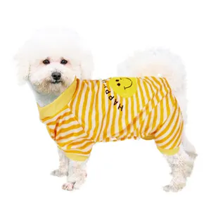 Pet Clothing Supplier Customized Wholesale Spring And Autumn Comfortable Soft Smiling Face Printed Striped Jumpsuit