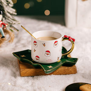 Tasses à café en porcelaine avec cuillère, motif sapin de Noël, tasse de Noël en céramique - Matériau en verre - Product Image 5