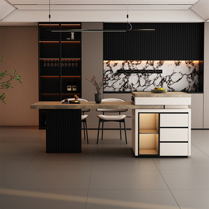 Isola Multifunzionale in Legno di Alta Gamma con Piano in Pietra, Design Italiano di Lusso Leggero, <span class=keywords><strong>Penisola</strong></span> da Cucina Rettangolare - Product Image 1