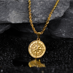 Colgante de Brújula de Oro de 18k para hombre, joyería personalizada de acero inoxidable, moneda redonda, brújula, collar de Estrella del Norte - Product Image 2
