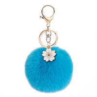 Nouveauté 2025, fleur de Bauhinia, pompon de 8 cm en fourrure de lapin, porte-clés pour sac à main pour femmes